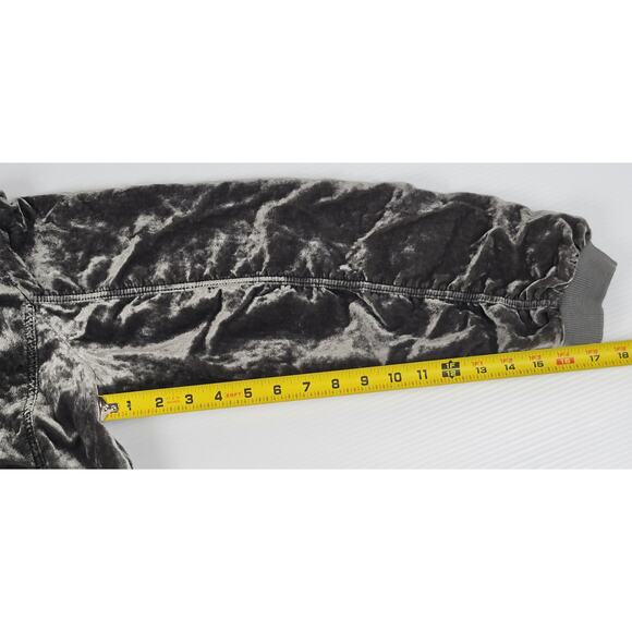 Free People Womens Small Velour Gray Jacket Ruched Velvet Bomber Shiny Retro - Picture 9 of 9